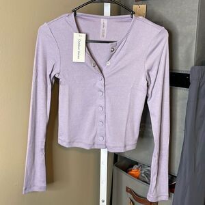 NWT Outdoor Voices Cozy Rib Cropped Cardigan Sz Small Earl Grey